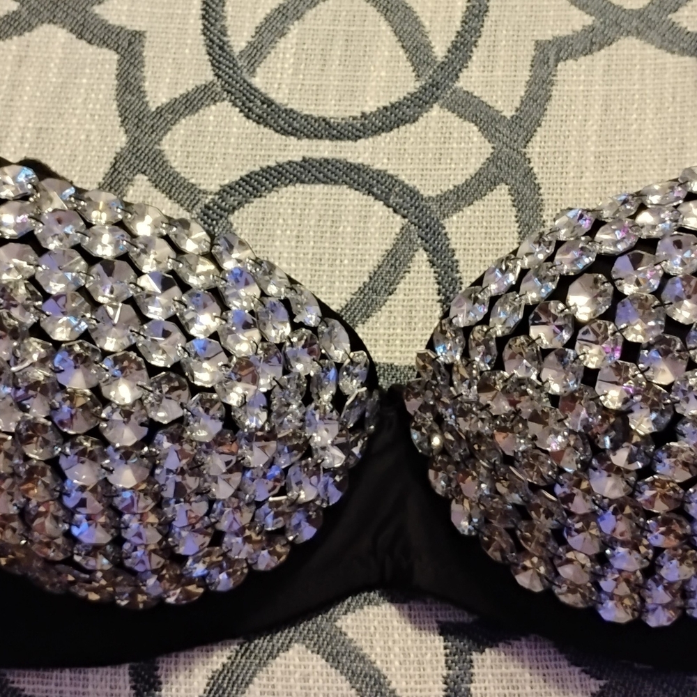Glamorous Crystal Embellished Black Bra